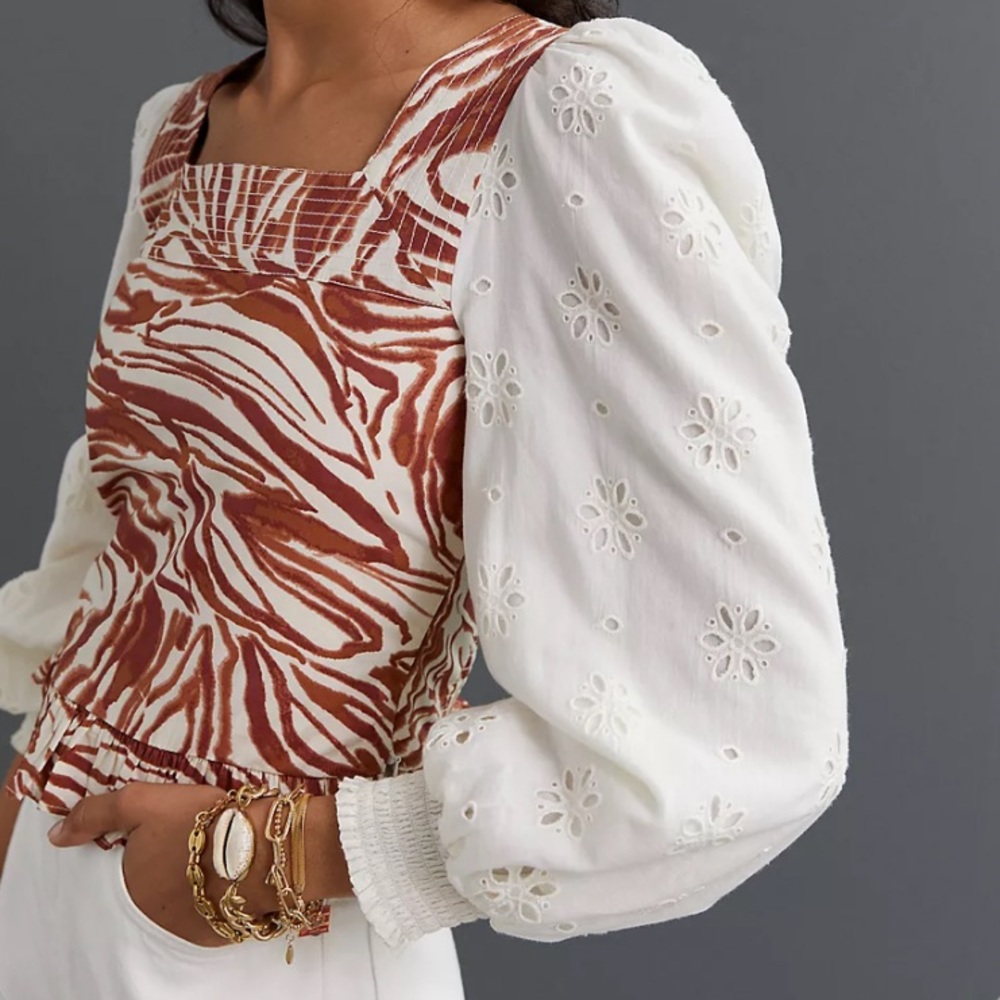 Love the Label Puff Sleeve Zebra Print Top from Anthropologie